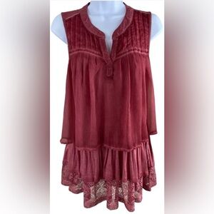 Artesia Layered Ruffle Lace Tunic Tank Shirt Women XL Dusty Rose Boho NWOT!!